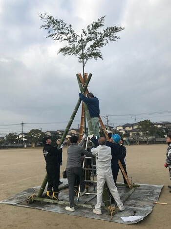 四方から中央の竹を支える