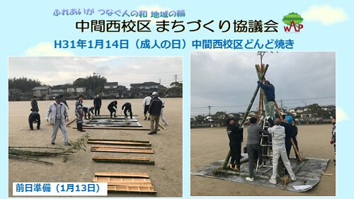 平成31年1月14日成人の日中間西校区どんど焼きを開催