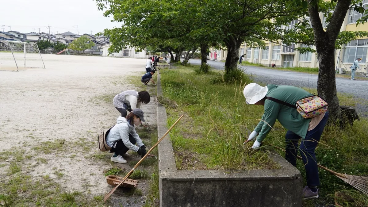 グランド側花壇除草の様子