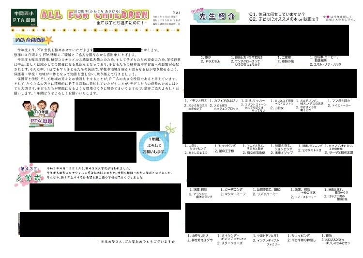 中間西小学校PTA新聞No1表面