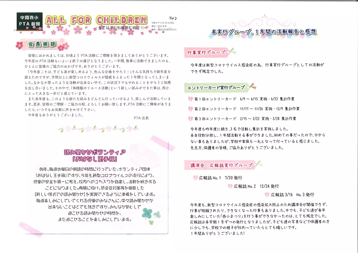 中間西小学校PTA新聞No1表面
